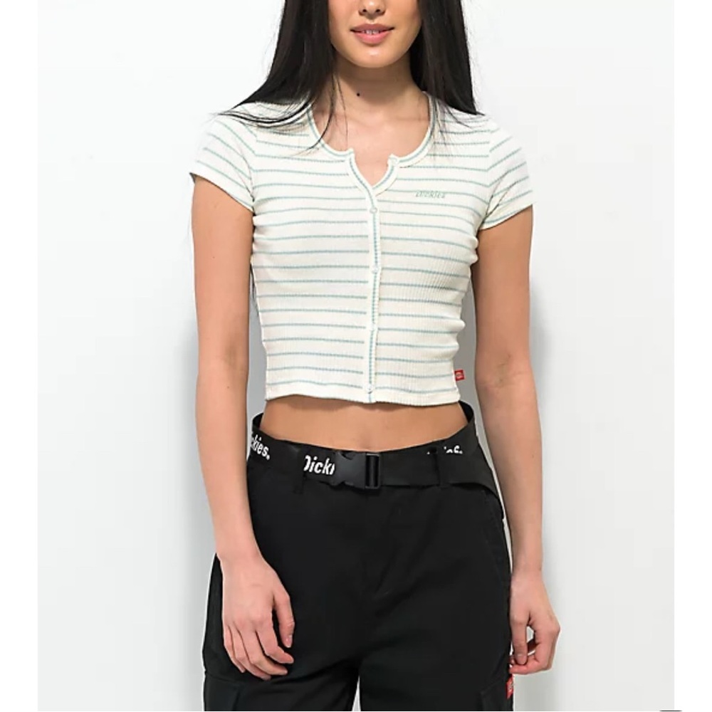 Dickies White and Green Striped Crop Top